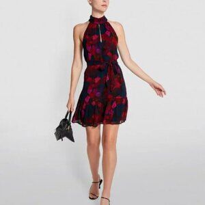 PAIGE Cayman Dress Women's Sz Small Black Multi Waterlily Mini Floral EUC Silk